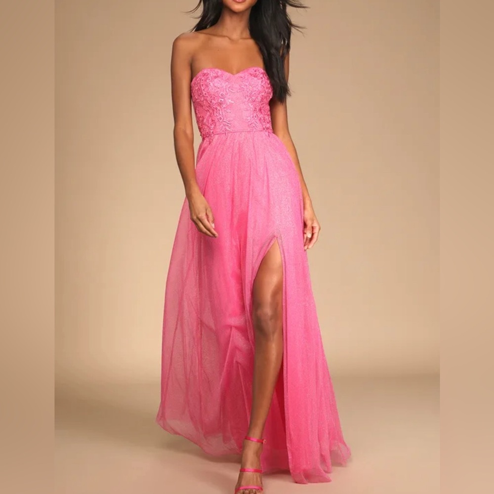 Midnight Dreamer Pink Embroidered Strapless Maxi Dress NWT